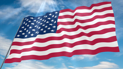 Fototapeta premium USA Waving Flag on Blue Sky Background