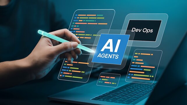 Person using digital pen to code ai agents on laptop screen
