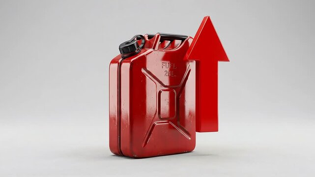 Red Fuel Can With Rising Arrow, 3D Oil Price Increase Animation