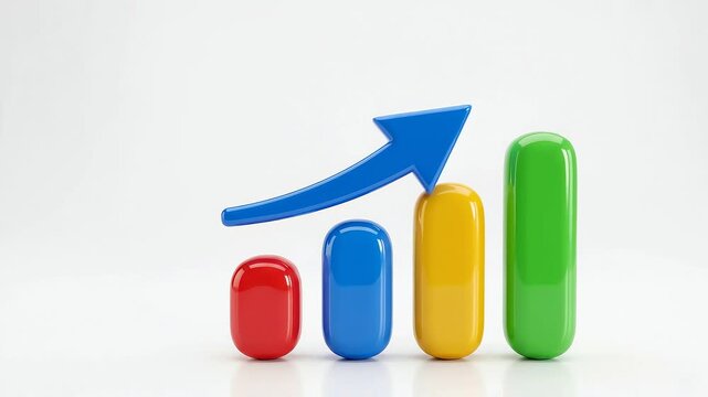 Colored Bars Growing Upward, 3D Bar Chart Animation, White Background