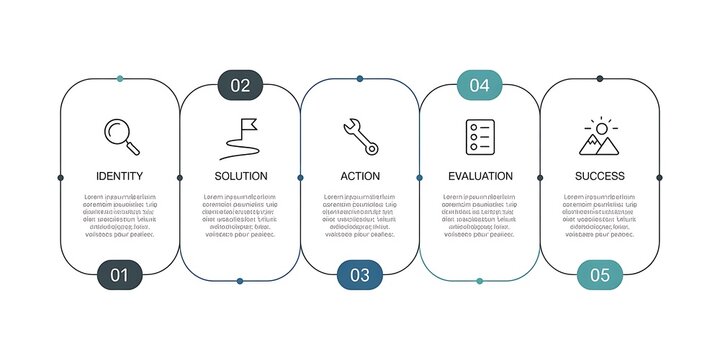 Five step business process infographic with line icons