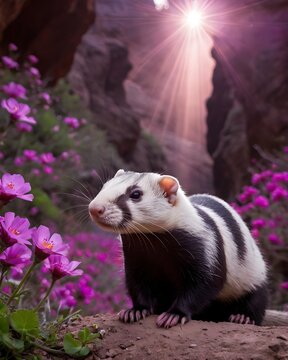 A  javan ferret  badger ai-generated fantasy animal, fictional species in a galaxy bloom canyon