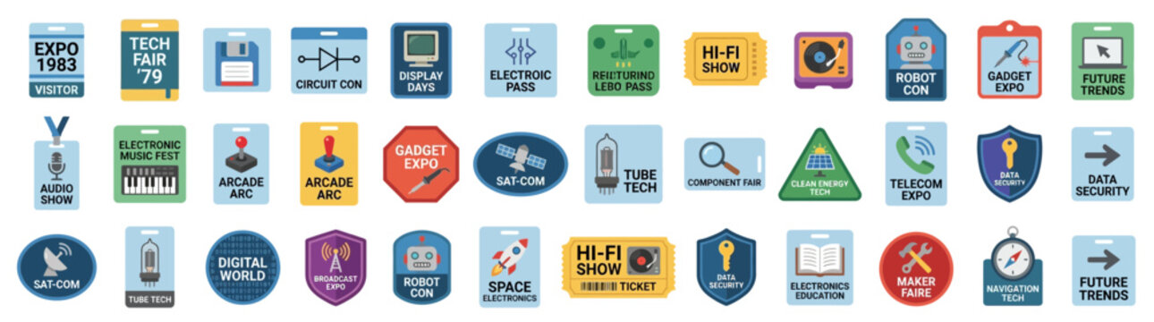 Retro Technology Icons Collection Isolated Transparent Background