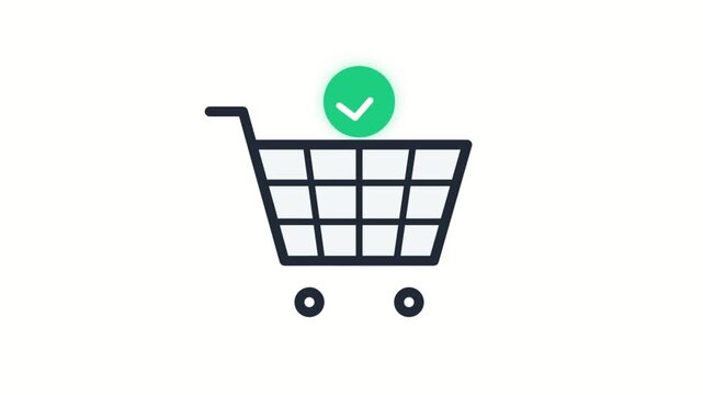 Shopping cart icon with checkmark symbolizing purchase success  