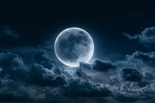 This image appears to be a digital artwork or stock photograph depicting a full moon in a cloudy night sky.
