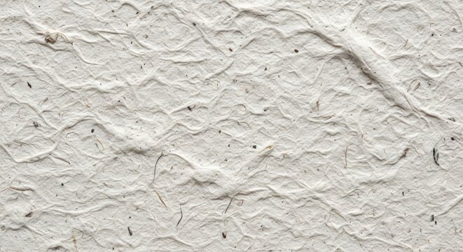 Textured off white handmade paper with fibrous details and wavy embossed patterns on the surface