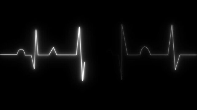 Neon heartbeat and monitor animation, red heart beat line animation on black background with flatline heart rate pulse