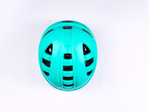Top view of fluorescent green bicycle helmet