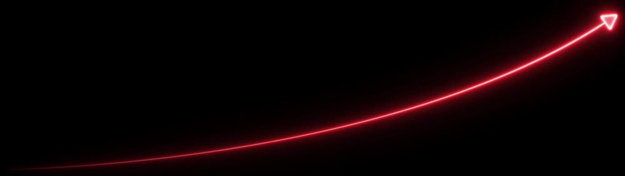 Neon business growth arrow animation. abstract business down to up arrow animation.  black background 4k.Zigzag up right arrow color.Increasing green arrow