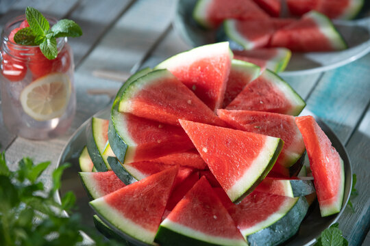 Fresh watermelon slices and mint infused water refreshing summer