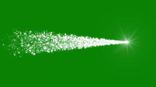 White glowing particle trail with matte alpha channel magic comets flying across green background animation