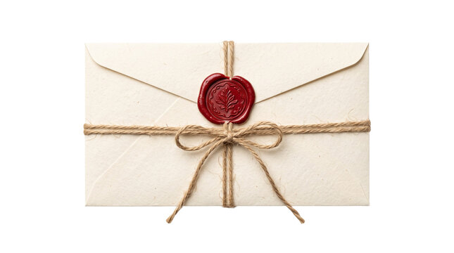 Old vintage paper envelope with red wax seal and twine, symbolizing formal communication or special delivery.