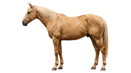 Palomino horse with blonde mane isolated on transparent background png in profile. © Isolated_png