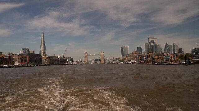 River Thames running east towards the towers of the City of London