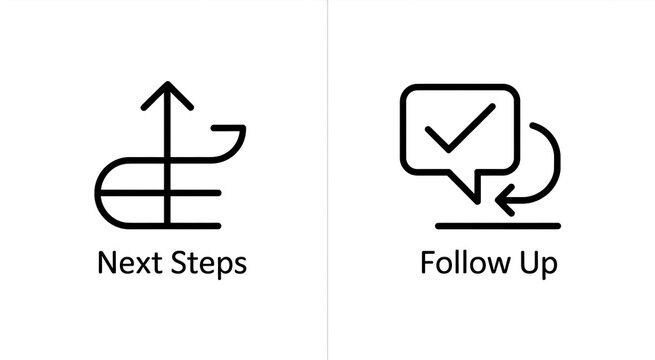 Icons represent next steps and follow up actions for business tasks.