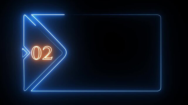 Glowing blue neon frame with number zero two on a dark black background