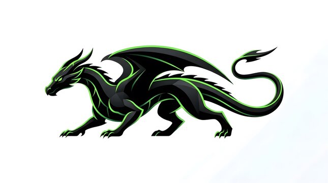 Stylized Black and Neon Green Dragon Mascot Logo Design