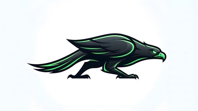 Modern aggressive falcon or hawk mascot logo design with glowing neon green accents