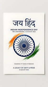 Indian Independence Day 15 August Jai Hind with Ashoka Chakra and tricolor brushstroke premium vertical illustration design