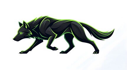 Fototapeta premium Stylized aggressive wolf mascot logo with neon green accents on a white background