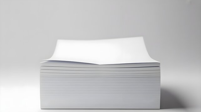 Stack of blank white paper sheets, thick pile of documents or pages on a neutral background