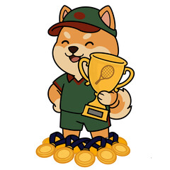 Chiba tennis player with a gold trophy and a gold medal