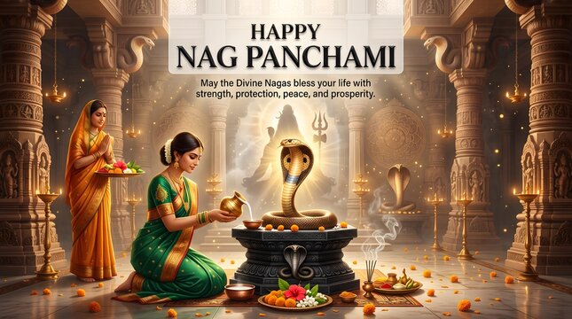 Happy nag panchami celebration with devotees with celebration traditional hindu spiritual