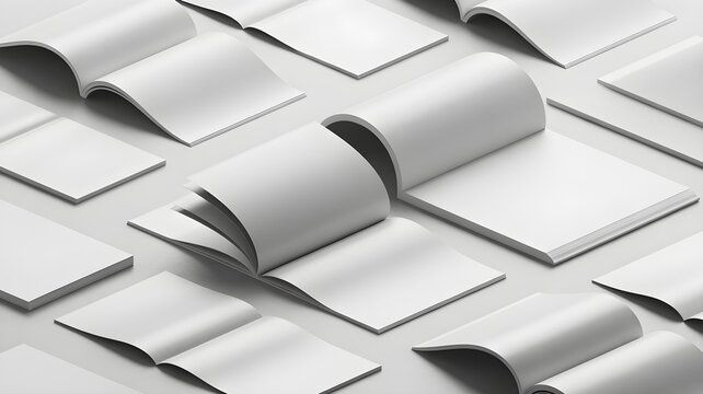 Set of blank open and closed brochures or magazines mockup