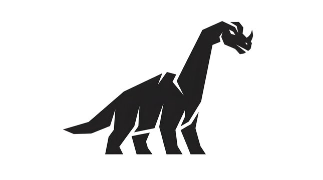Minimalist black geometric brachiosaurus dinosaur logo icon isolated on white background