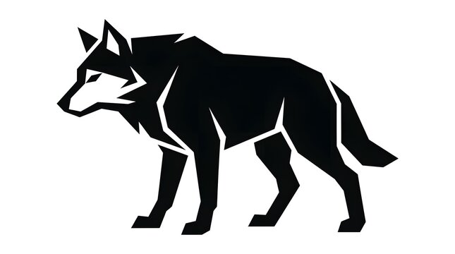 Minimalist Black and White Vector Illustration of a Standing Wolf