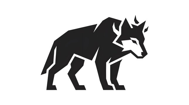 Minimalist geometric wolf logo icon, stylized vector illustration of a wild animal, mascot design
