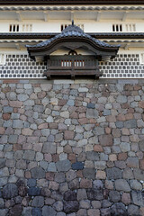 Kanazawa Castle Stone Wall and Moat with White Turret Wooden Structure © pumppump