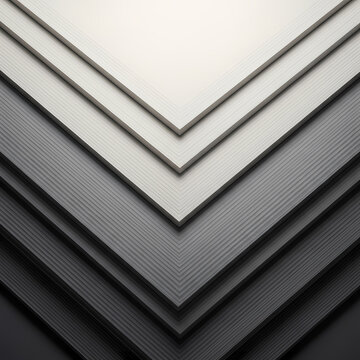 Abstract background with layered chevron shapes in shades of grey and white.