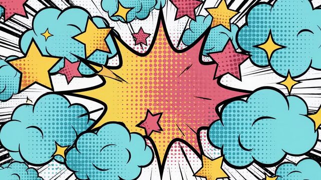 comic book explosion with stars and clouds graphic design pop art