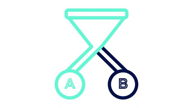 A B comparison funnel icon representing split test selection and conversion analysis. Vector illustration, flat design