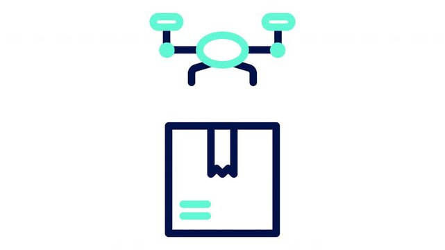 Drone delivery icon representing unmanned aerial package shipping. Vector illustration, outline animation