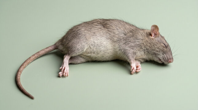 Dead brown rat lying on green surface illustrating pest control and extermination concept