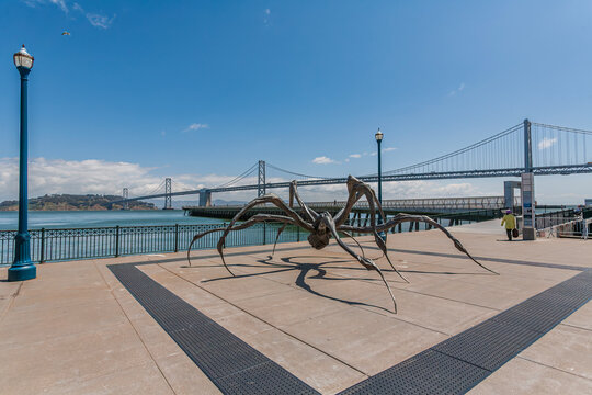 Famous giant Maman spider sculpture by Louise Bourgeois on Embarcadero in San Francisco