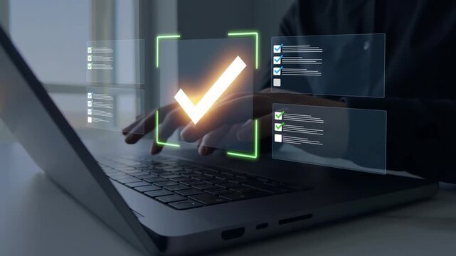 Business productivity, workflow management, quality control and process validation concept.Professional approval checklist with verified tasks and completed checkmarks. 