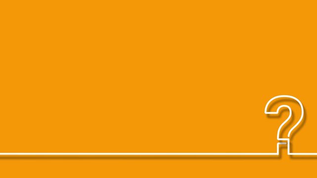 QUESTION MARK animated white line drawing on bottom border of orange background. Minimalist line art motion graphic for quiz, FAQ, and video layout.