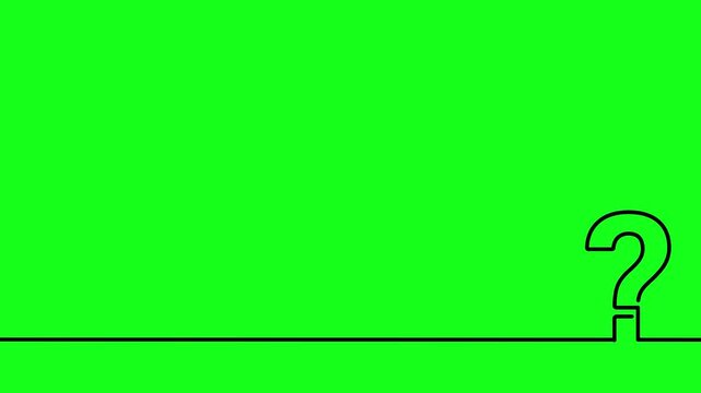 QUESTION MARK animated black line drawing on bottom border of green screen background. Minimalist line art overlay for quiz, FAQ, and video edit.
