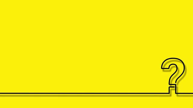 QUESTION MARK animated black line drawing on bottom border of yellow background. Minimalist line art motion graphic for quiz, FAQ, and video layout.
