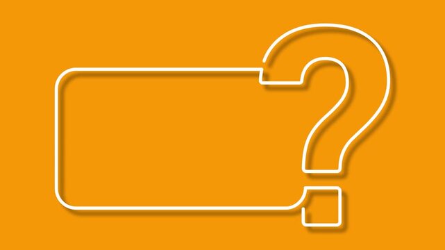 QUESTION MARK prominent white line art frame animation on orange background. Sleek creative question box layout template for FAQ and video overlay.