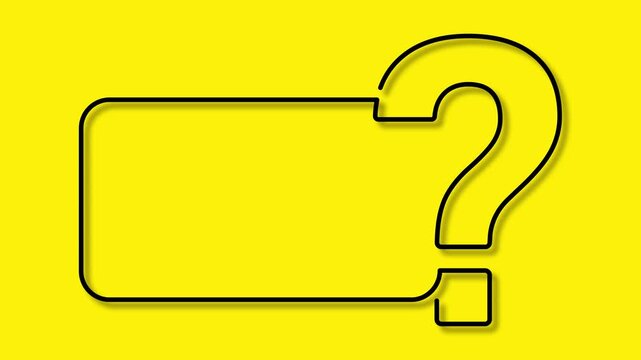 QUESTION MARK black line art frame drawing animation on vibrant yellow background. Minimalist creative question layout for quiz, FAQ, and video.