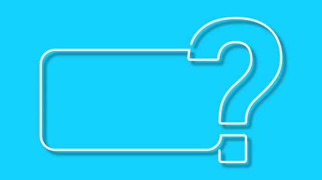 QUESTION MARK large line art frame animation on cyan background. Minimalist single question box layout template for quiz, FAQ, and video overlay.