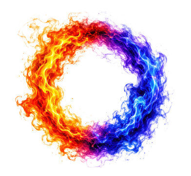 Circle of fire and ice isolated on transparent background