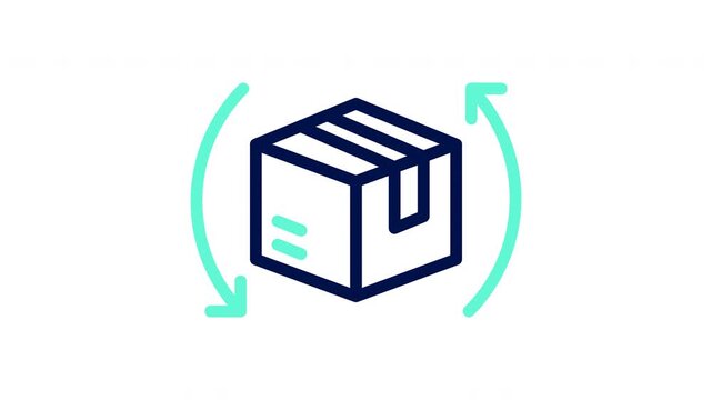 Package return icon representing reverse logistics and product returns. Vector illustration, outline animation