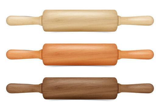 Set of wooden rolling pins on transparent background