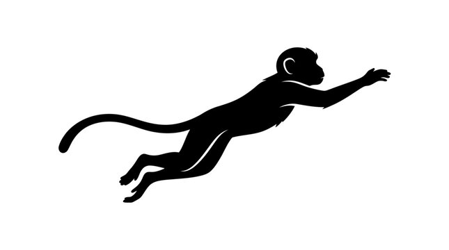 Silhouette of a monkey leaping and swinging, isolated on transparent background