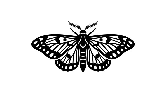 Black Moth Silhouette Isolated on White Background, Vector Art